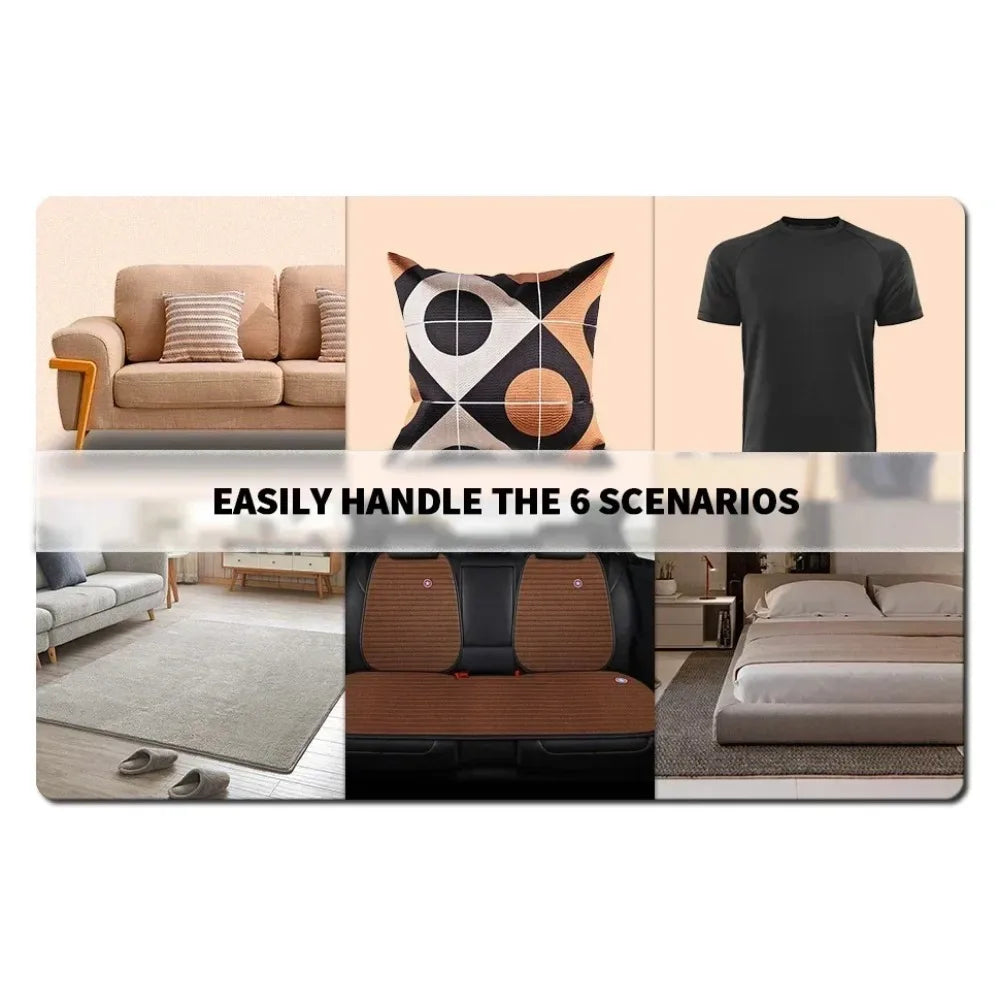 Lint roller in use on sofa fabric